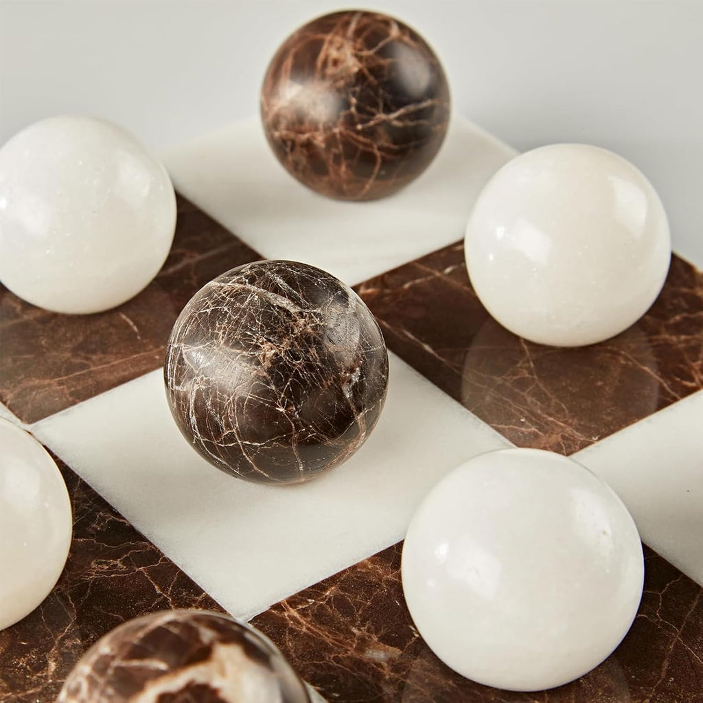 Marble Tic Tac Toe Game Set, Marble Board Game with 9 Spheres, Modern Handcrafted Coffee Table Decor & Family