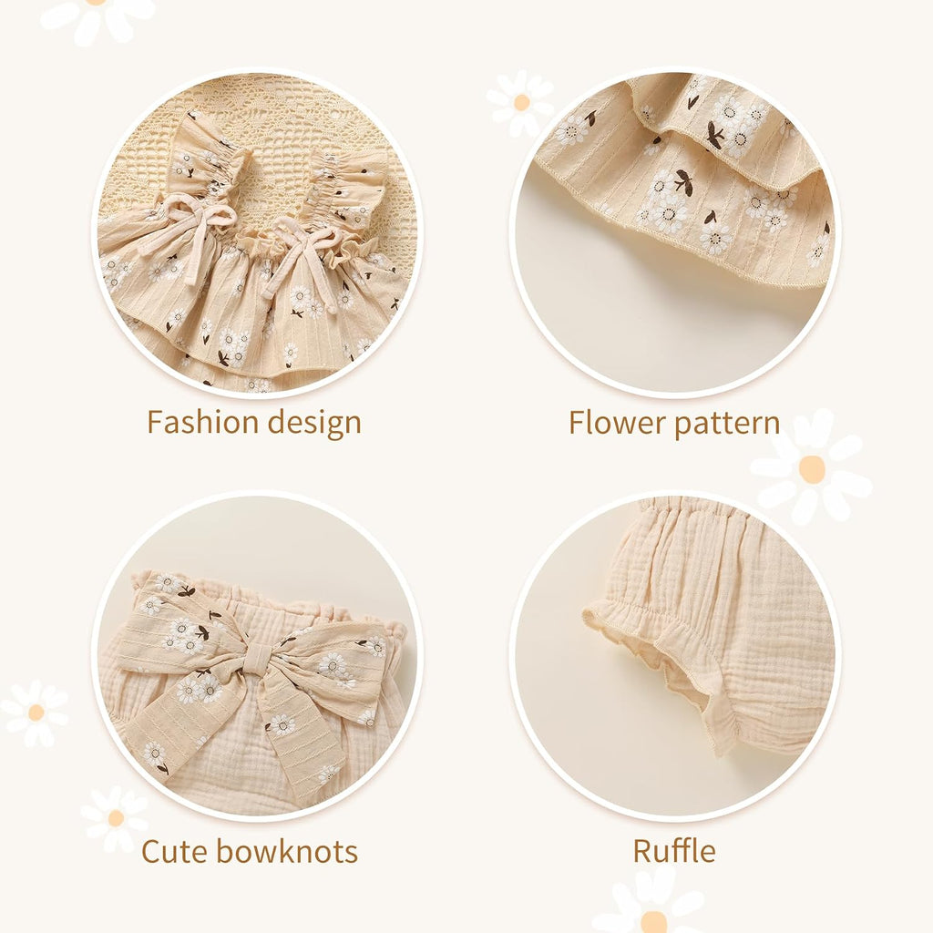 Baby Girl Clothes Infant Ruffle Tops Dress Shorts Set Bloomers Toddler Sleeveless Summer Outfits with Headband