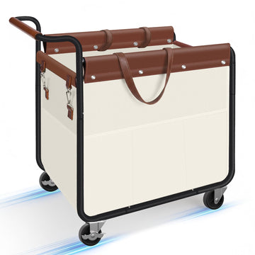 150L Rolling Laundry Hamper, Laundry Basket with Wheels, Beige