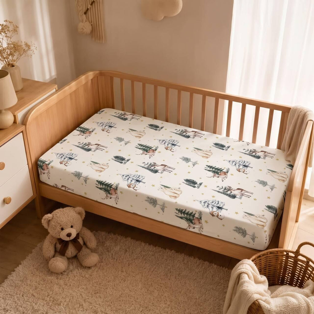 2 Pack Flannel Fleece Crib Sheets, Winter Woodland
