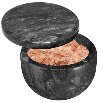 Black Marble Salt Cellar with Lid, Large 10oz Spice Keeper Pot with spoon
