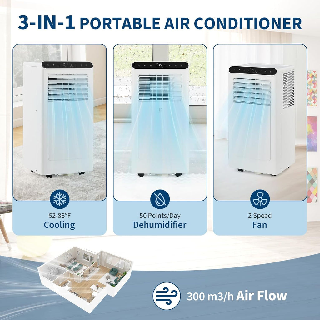 2025 New Model Portable Air Conditioner, 8000 BTU Air Conditioner Cool Up to 350 Sq.Ft, 3-in-1 AC Unit, Dehumidifier