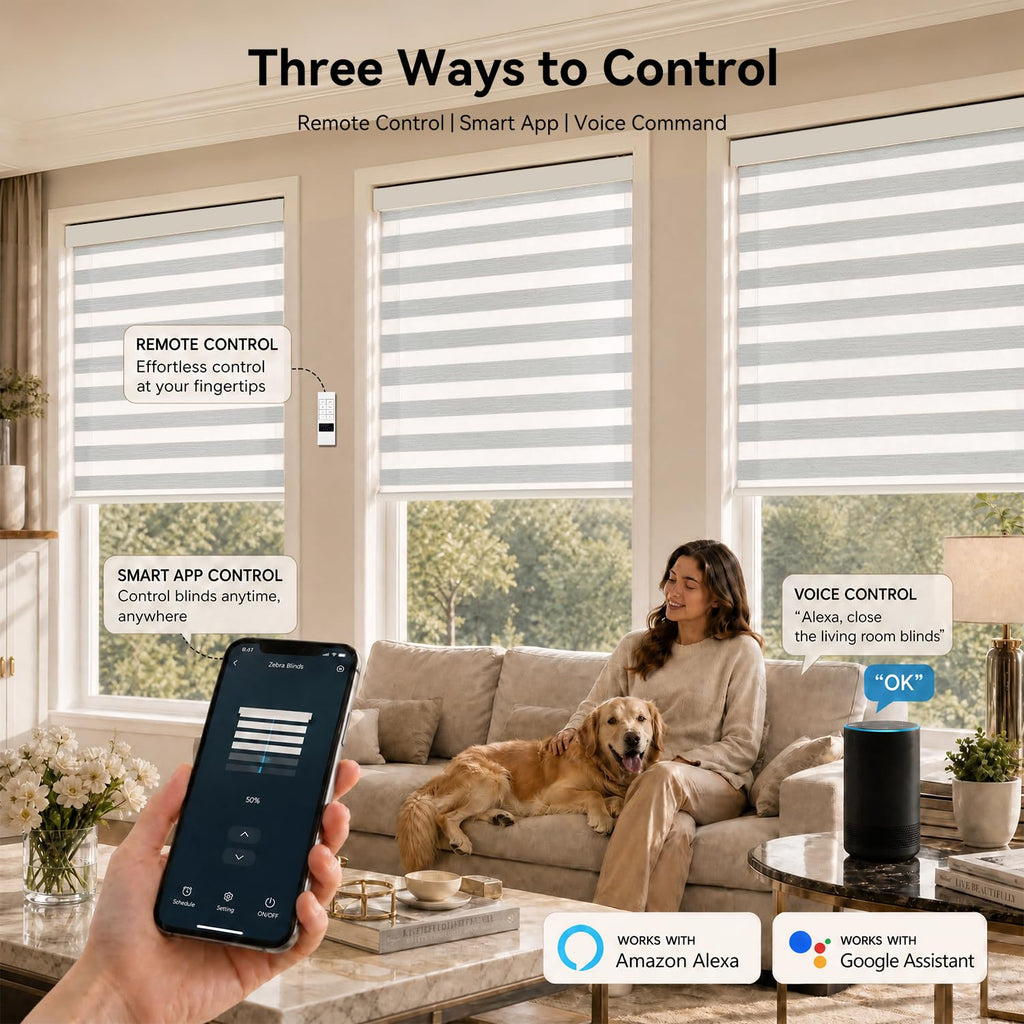 Smart Motorized Zebra Blinds with Remote, Light Filtering Shades