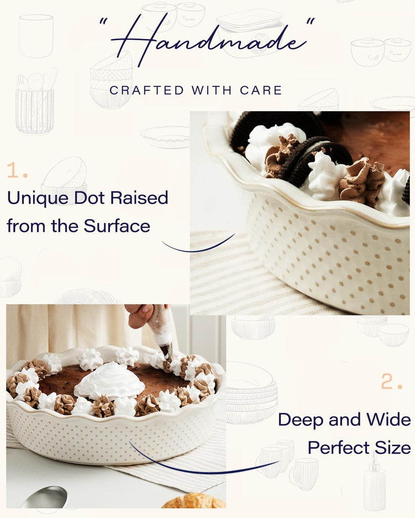 Ceramic Deep Pie Pan, 9 inch Pie Dish for Baking, Non-Stick, Oven & Dishwasher Safe, Farmhouse Decor Quiche Baking