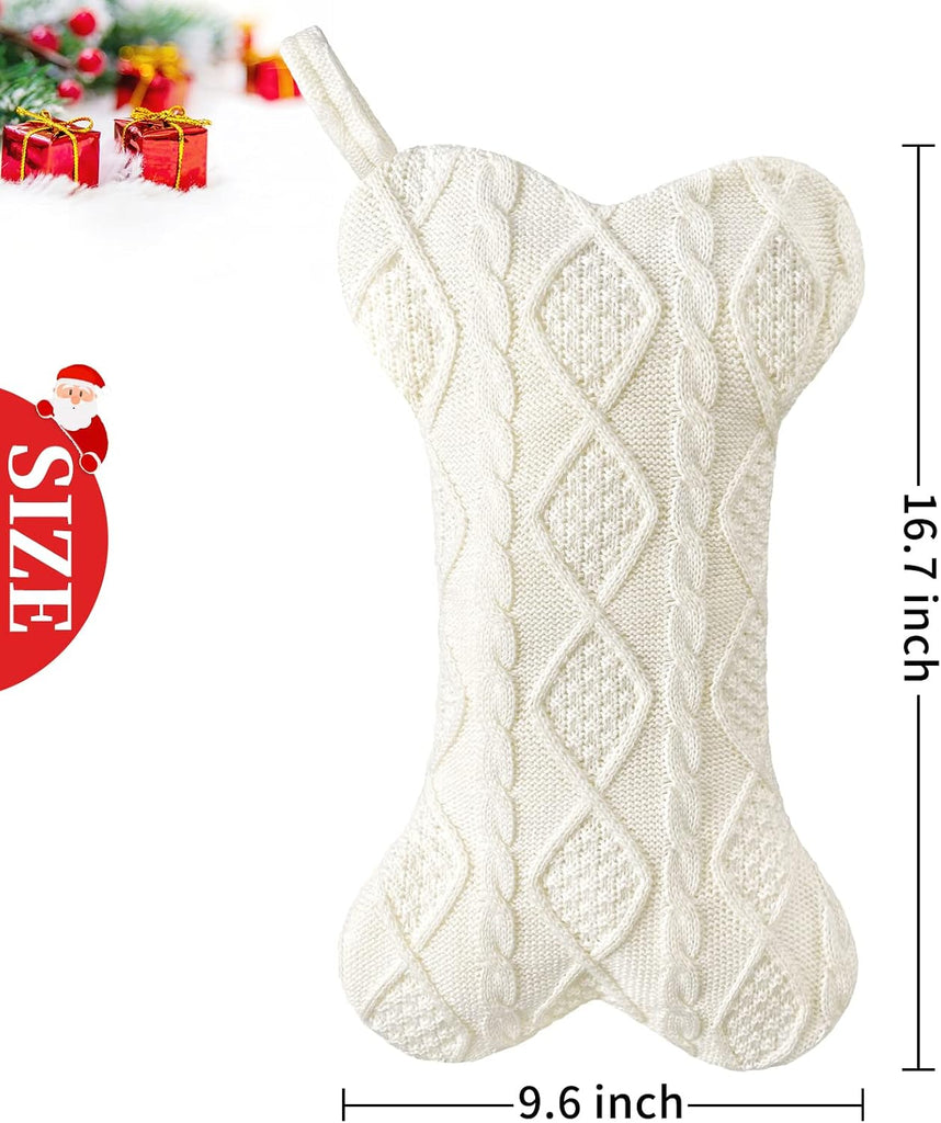 Dog , Knit White for Dogs, Bone Shape Dog Stocking Christmas Large Pet Stockings Hanging Dog for Dogs Cats Pets