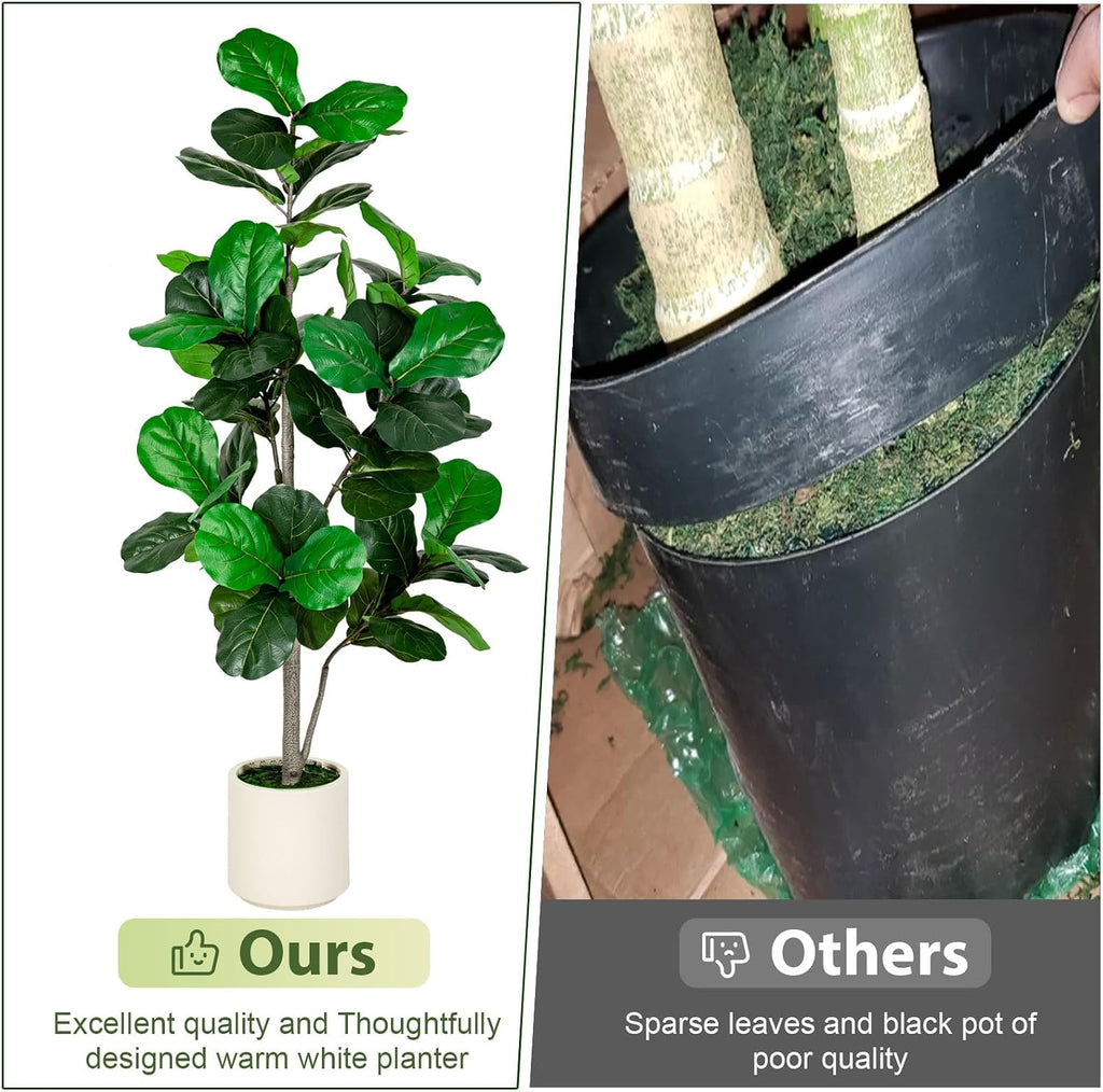 5FT Fiddle Leaf Fig Artificial Tree with White Planter Pot,Faux Floor Plant, Indoor and Outdoor Fake Plants Decor