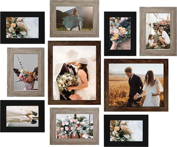 Gallery Wall Frame Set, Picture Frames Collage 10-Pack for Wall or Tabletop with 8x10 5x7 4x6 Frames in 3 Different