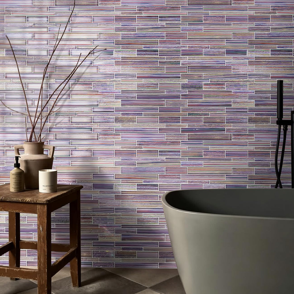 Artisan Linear Glass Mosaic Tile Backsplash, Bathroom & Bar Feature Wall, 6mm Thick Prism-Mix Crystal Strips