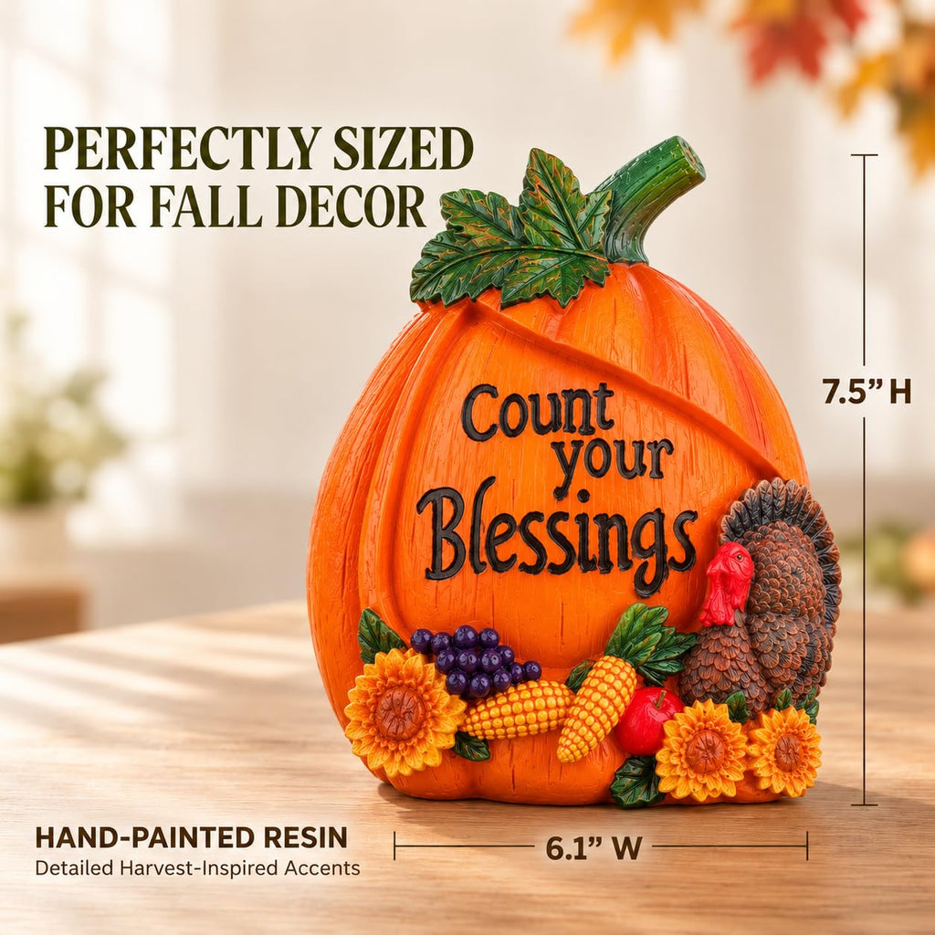 7.5" Fall Pumpkin Turkey Figurine, Thanksgiving Table Decor