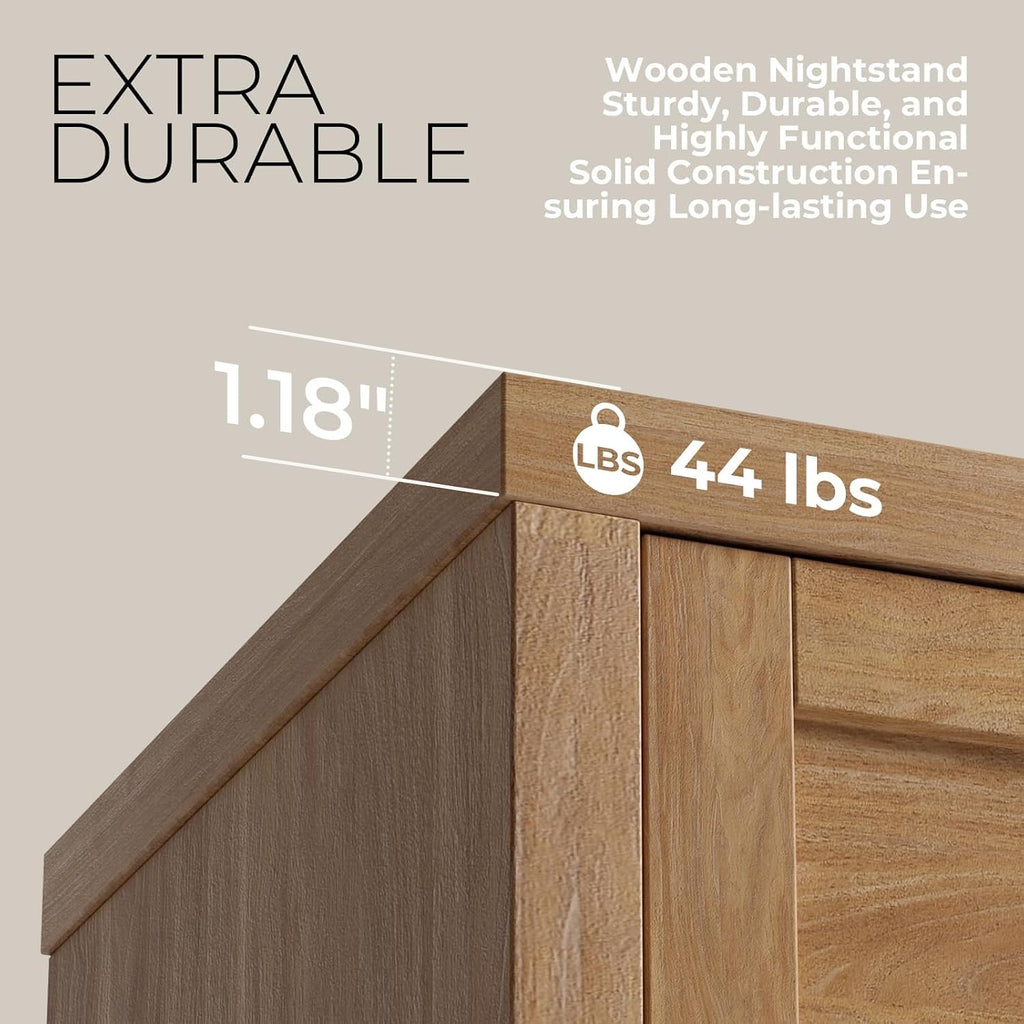 Nightstand with Drawer, Boho Bedside Table, Weathered Oak