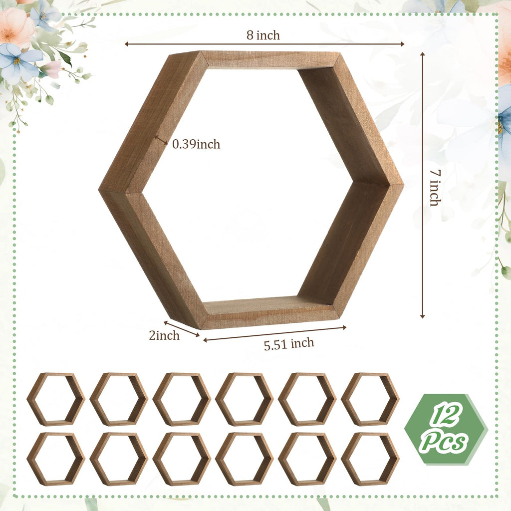 12 Pcs 12pcs 8inch Hexagon Shelves Wedding Table Decor, Brown