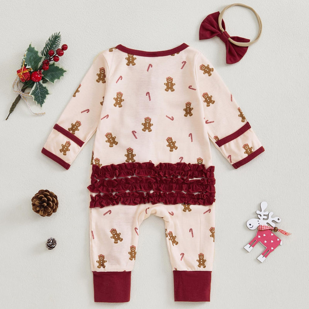 My First Christmas Baby Girl Outfit Newborn Christmas Waffle Knit Ruffle Footie Romper Jumpsuit Xmas Clothes