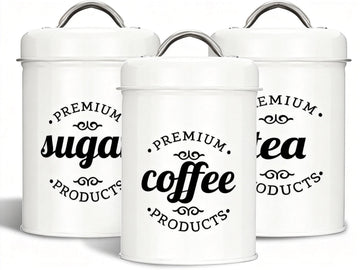 Coffee Tea Sugar Container Set of 3, Airtight Metal Canisters