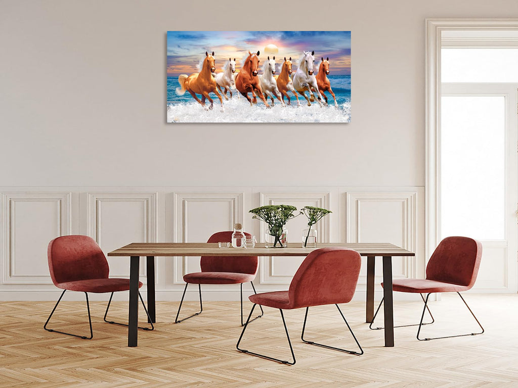 Wall Art Canvas Painting Horses Running Blue Sky 1 Piece Seven Horses in The Water Sunset Background Picture Poster