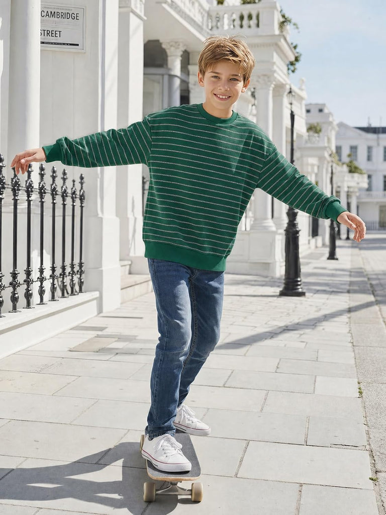 Boys Striped Crewneck Sweatshirt Kids Casual Pullover Top