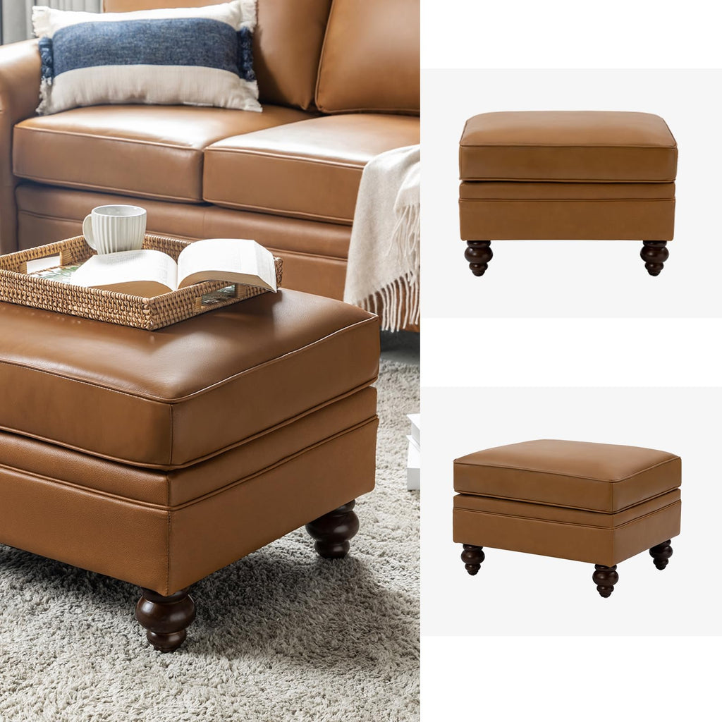 Genuine Leather Ottoman Coffee Table, Ottoman Foot Rest, Camel