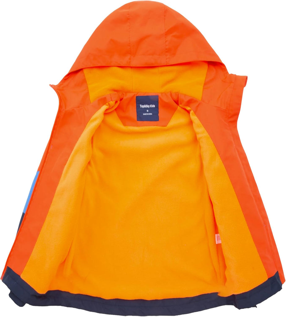 Boys Girls Hooded Color Block Waterproof Fleece Lined Windbreaker Jacket