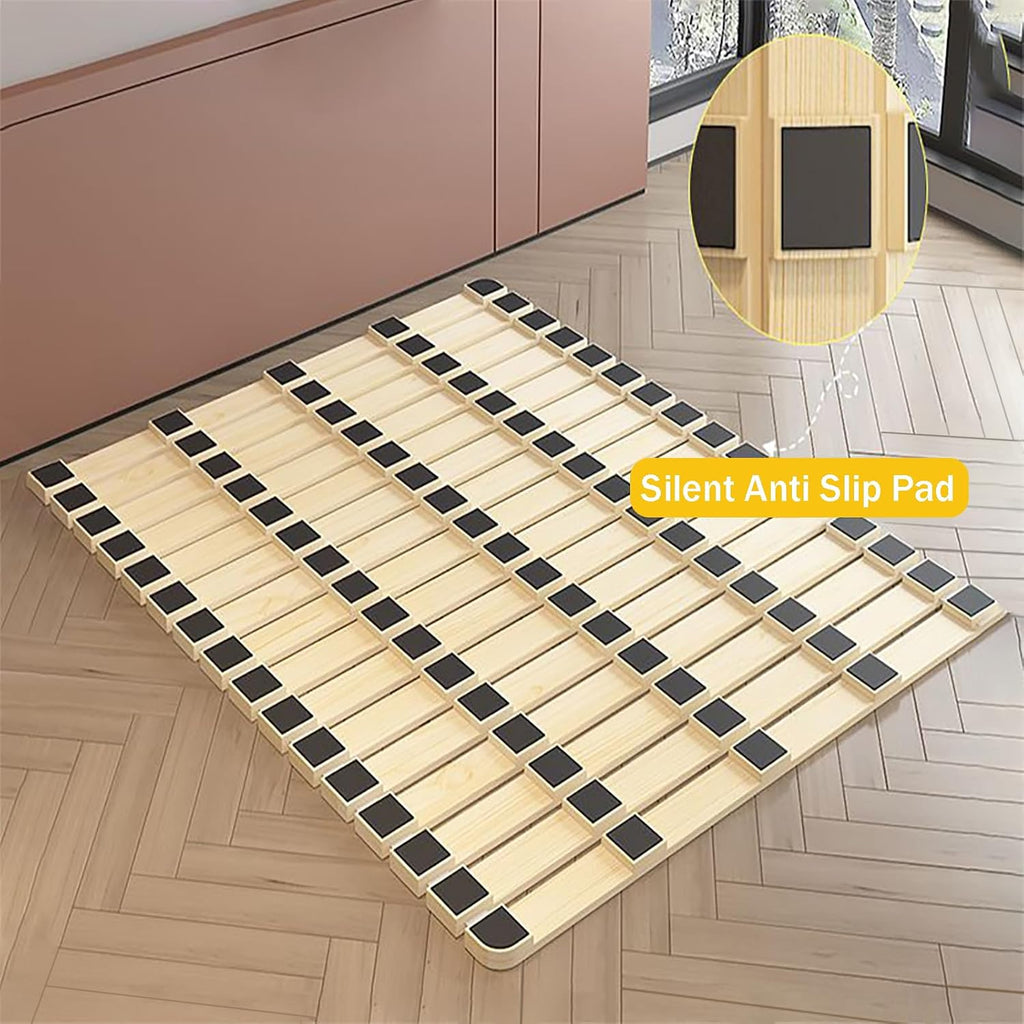 Folding Bed Frame, Solid Wood Japanese Platform Bed, Roll-Up Slatted Design, 79" L x 39.4" W, Minimalist Wooden