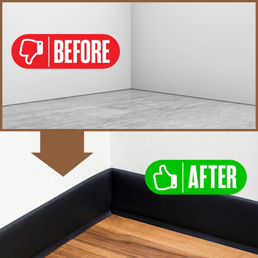 Rubber Baseboard, Baseboard Trim, Rubber Molding Trim, Black, 4in x 60ft