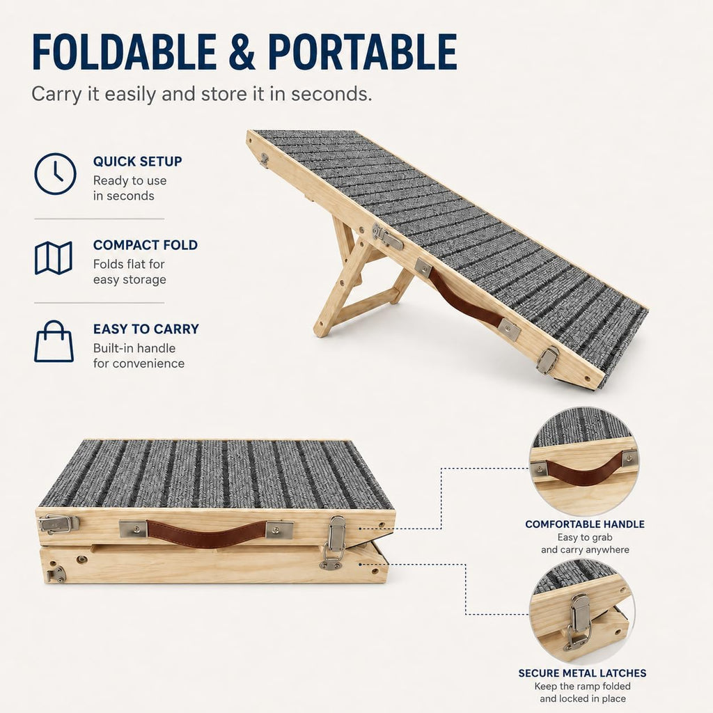 Dog Ramp for Couch, Adjustable Wooden Pet Ramp, 4 Heights, Foldable