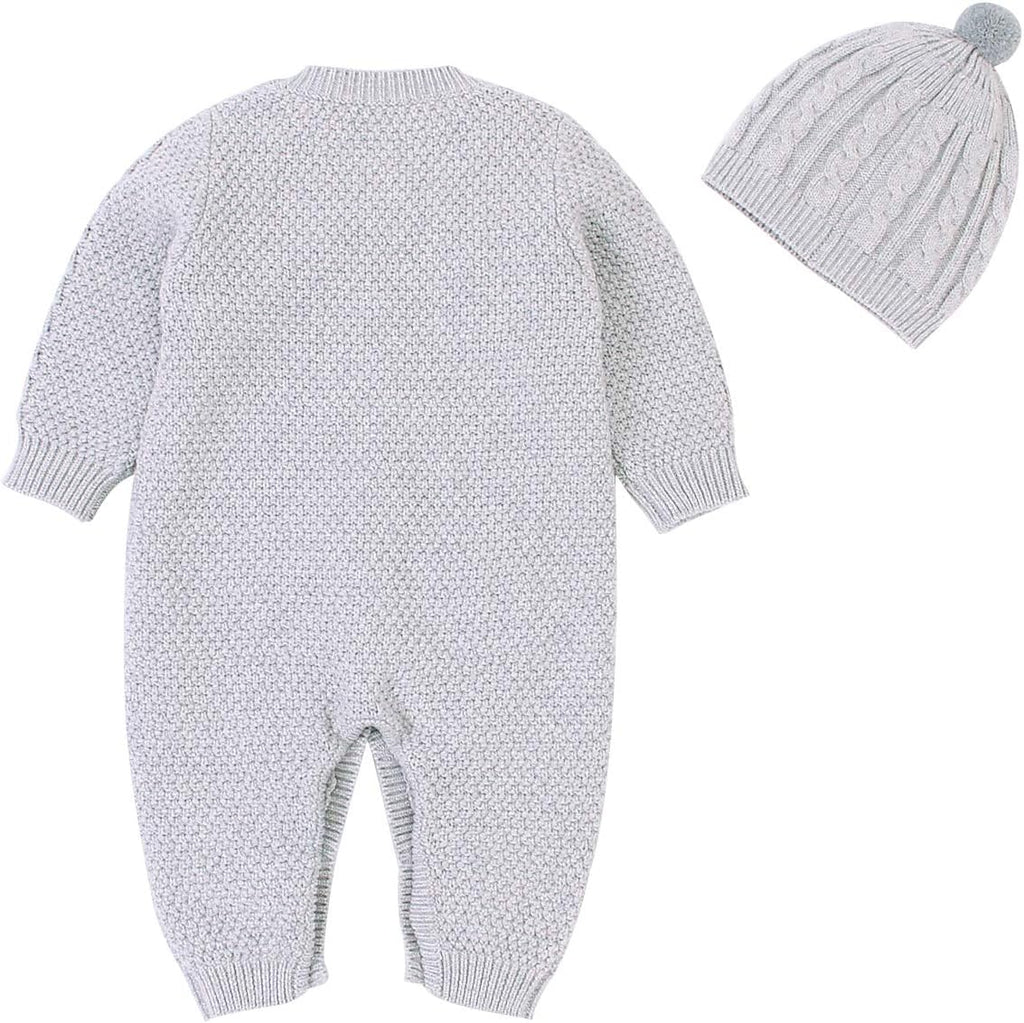 Baby Knitted Outfit Newborn Longsleeve Romper Cotton umpsuit with Warm Hat Set