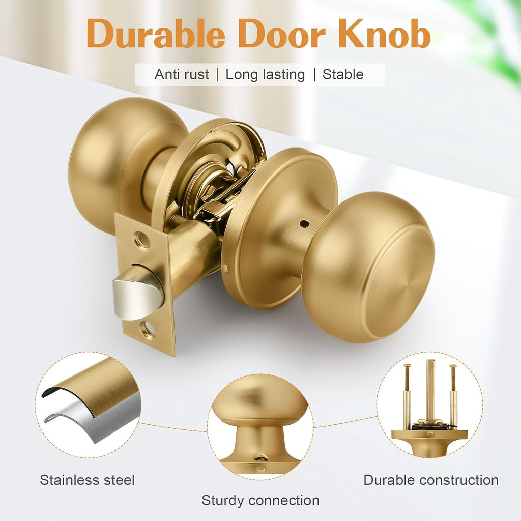 Champagne Bronze Interior Door Knob , Champagne Door Knobs Closet Door Knob, Passage Door Knobs with Round Ball Knob