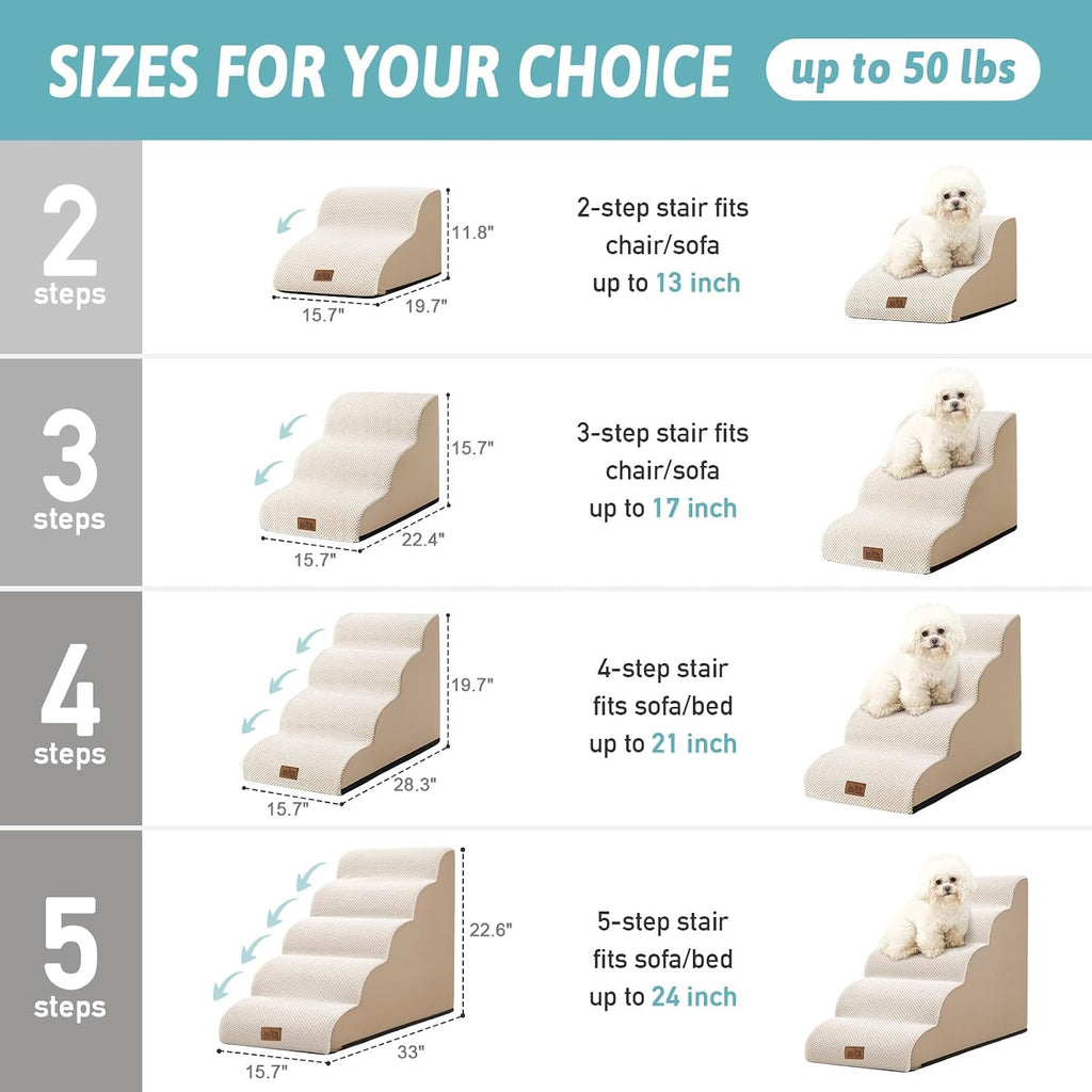 Dog Stair for Small Dog 15.7" H, 3 Step Pet Ramp for Couch