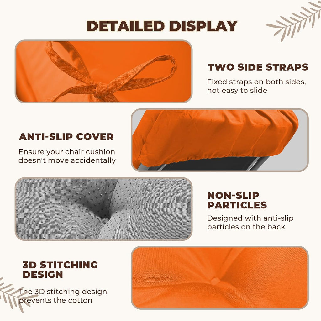 Waterproof Lounge Chair Cushion Outdoor for Chairs, Fade Resistant Chaise Lounger Replacement Cushions with 6 Ties