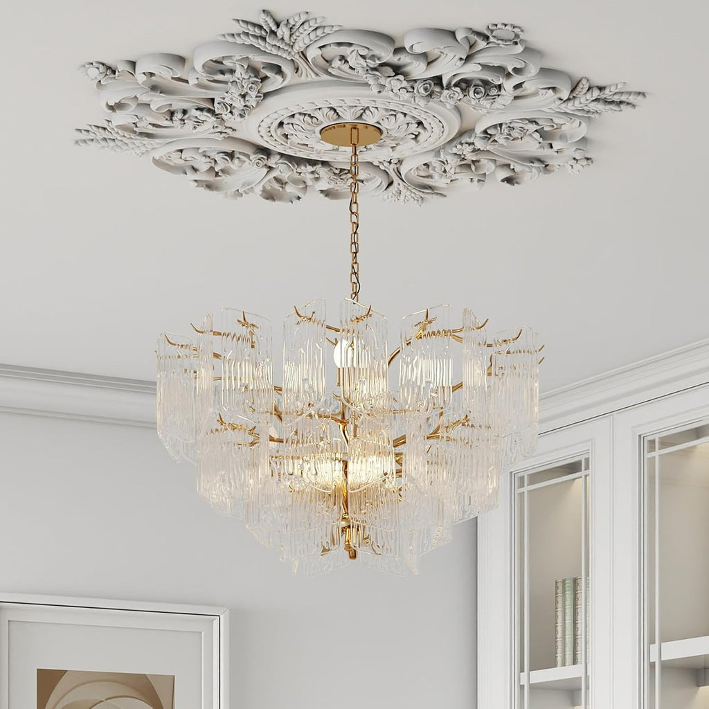 28'' Large PU Ceiling Medallion Combination Decorative 2.36'' ID French Style Chandelier Base Ceiling Medallion for