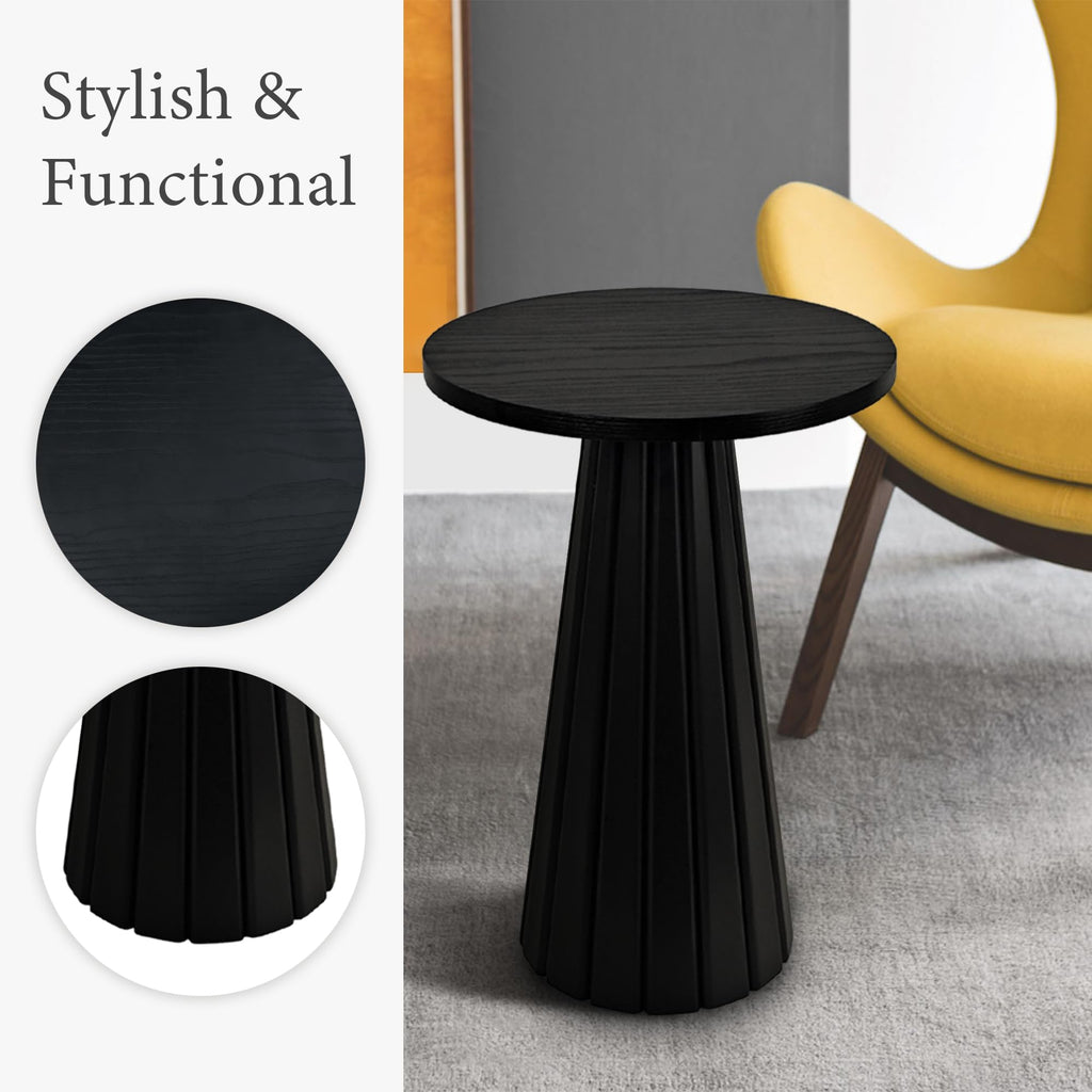 Inspired Saarinen Style Fluted Drum Side Table, Small Round Side Table, Pedestal, Modern Accent Drink Table, Plant Stand, Small Spaces
