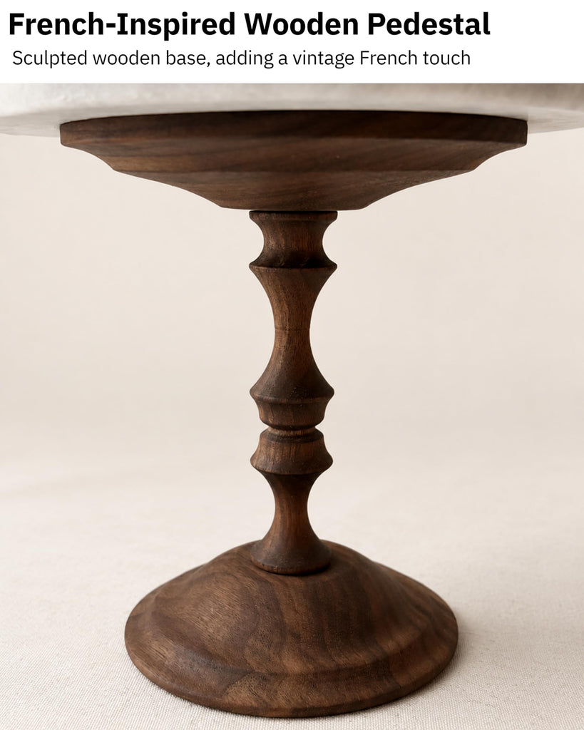 Stone Natural Marble & Walnut Pedestal Tray, Round Riser, 5.9