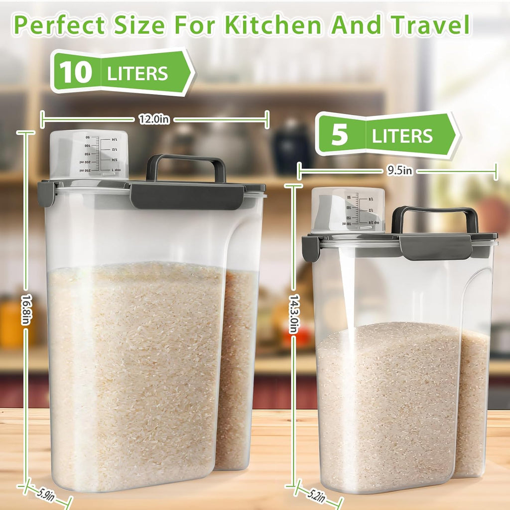 Rice Storage Container, 15 to 20lb Dry Food Airtight Dispenser, Pet Dog Cat Food Canister, BPA Free Clear Plastic