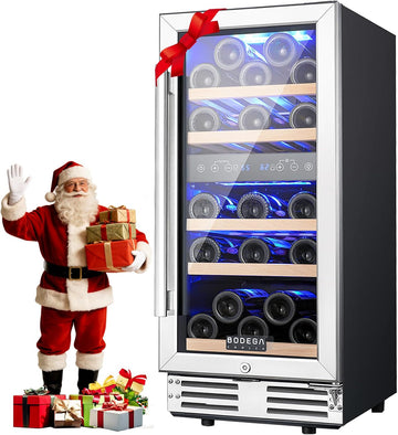 15 Inch Dual Zone Wine Fridge, 30 Bottle, Black 15” Wine Cooler Under Counter Fo
