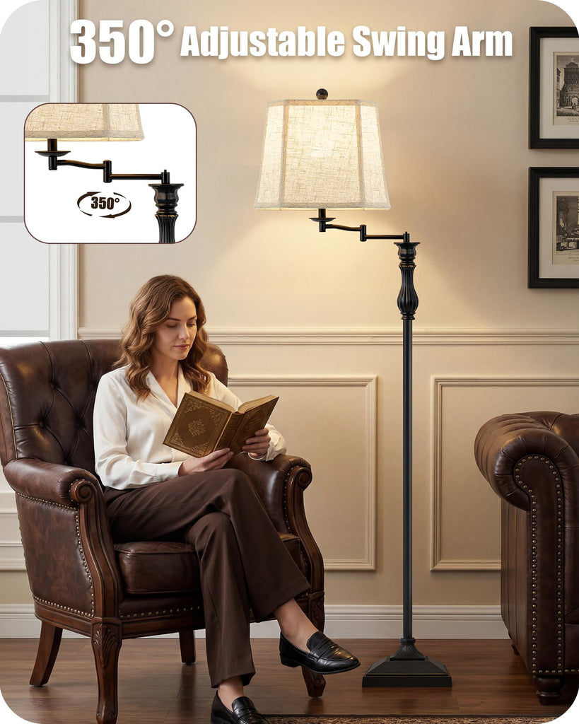 62" Black Floor Lamp with 350° Adjustable Swing Arm