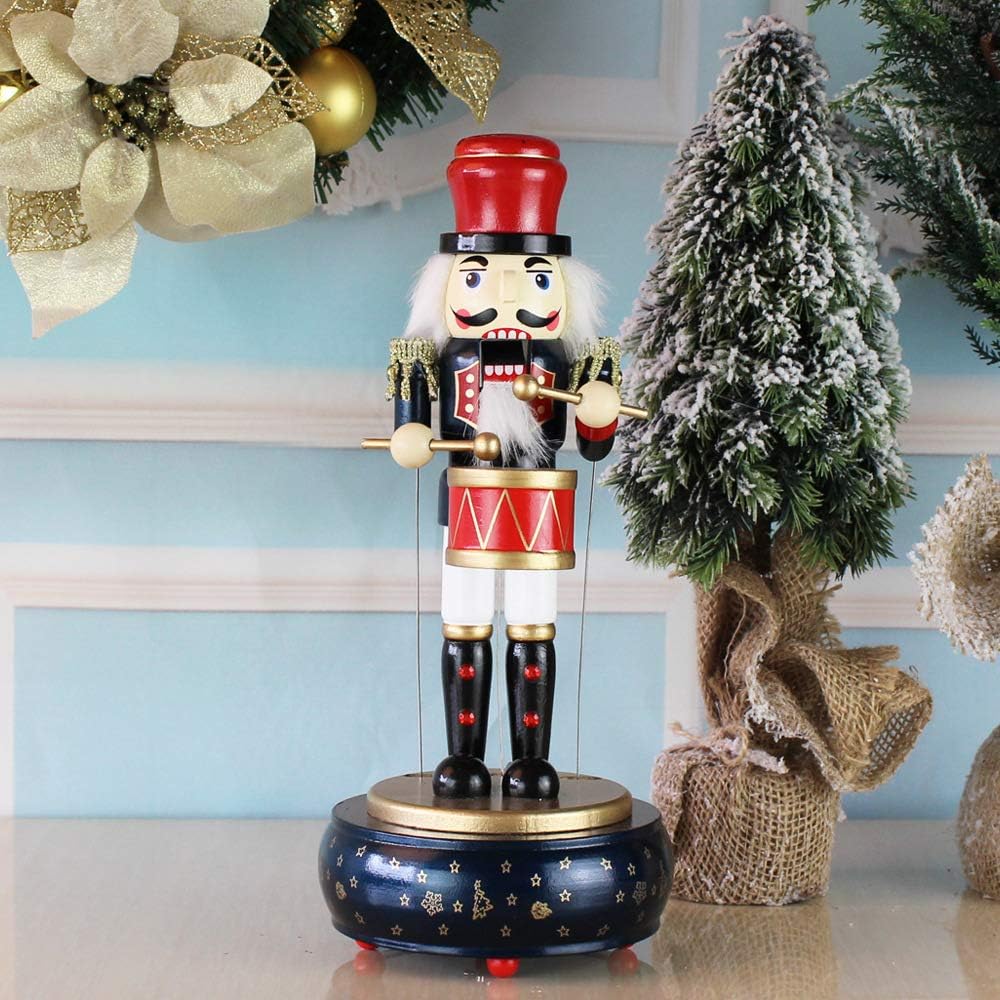 Christmas Nutcracker Ornaments Wooden Nutcrackers Music Box for Christmas(Blue)