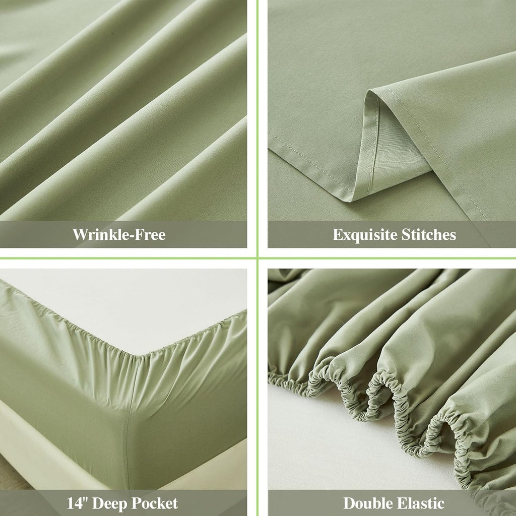 Queen Sheets Set 6 Piece,Hotel Luxury Super Soft 1800 Series Microfiber Queen Bed Sheets Set-Wrinkle Free & Breathable-14 Deep Pocket Sheets for Queen Size Bed(Queen,Sage Green)