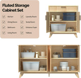 Fluted Sideboard Buffet Cabinet with Storage, Storage Cabinet with Doors and Adjustable Shelves, Buffet for Kitchen