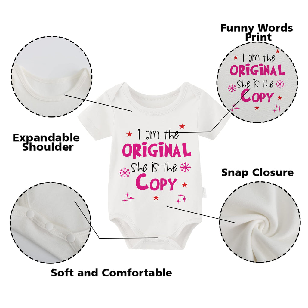 Baby Twins Bodysuits She Is The Copy I Am The Original Infant Baby Clothes Twin Outfits With Bibs(white copy )