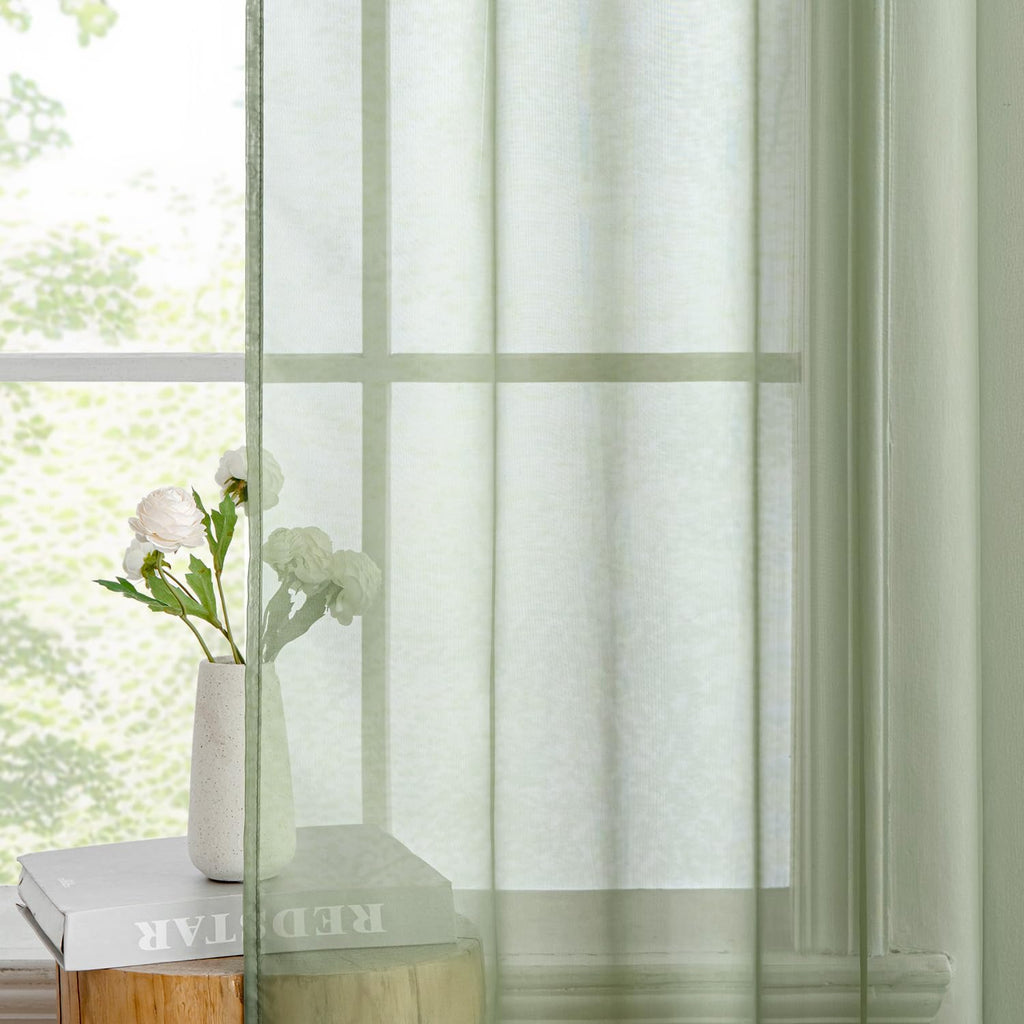 2 Panels Sage Green Sheer Curtains 108 inches Long, 54 X 108 Inches