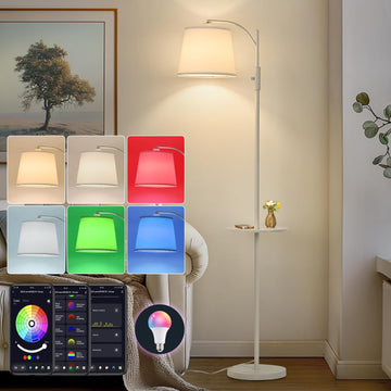 Smart Floor Lamp with Side Table, Alexa & Google Assistant