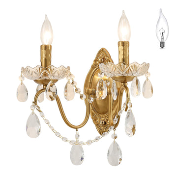 Crystal Wall Sconce, Gold Wall Sconces, Gold Sconces Wall Set of 2,Vanity
