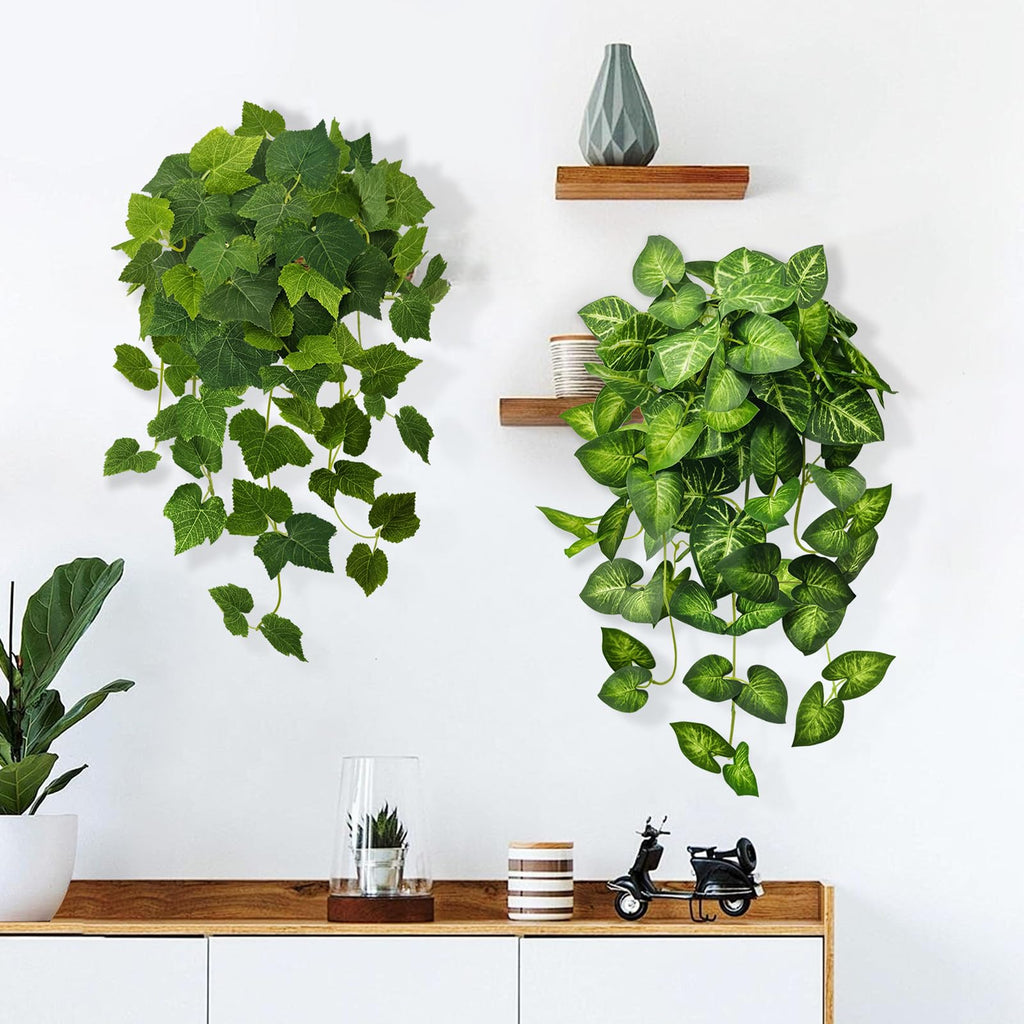 2 Pack Artificial Hanging Plants with White Pots 26.8''