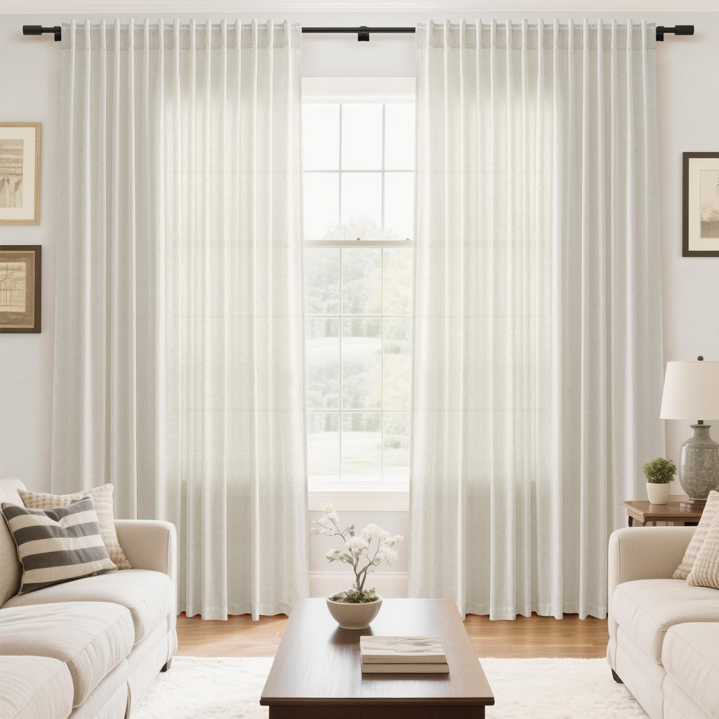 Extra Wide 100x96 Inch Linen Curtains Divider Light Filtering Semi Sheer Patio Curtains for Sliding Door Natural