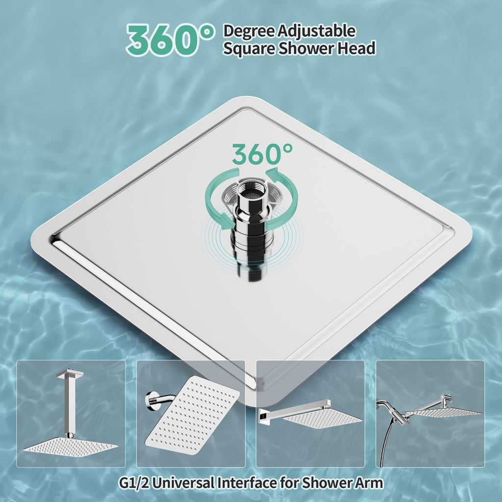 Luxury 10 Inch Large Square Stainless Steel Shower Head High Pressure Rainfall Showerhead Ultra Thin Water Saving