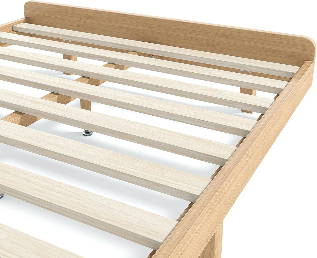 Full Bed Frame with Headboard & Low Footboard, Bamboo Full Size Bed Frame with Wood Slats Support 500LBS, Japanese