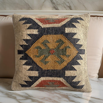 Kilim Pillow Cover Vintage Square Cushion Handwoven Pillow Case Ethnic Pillow Cover 18 X 18 Indian Jute Decorative