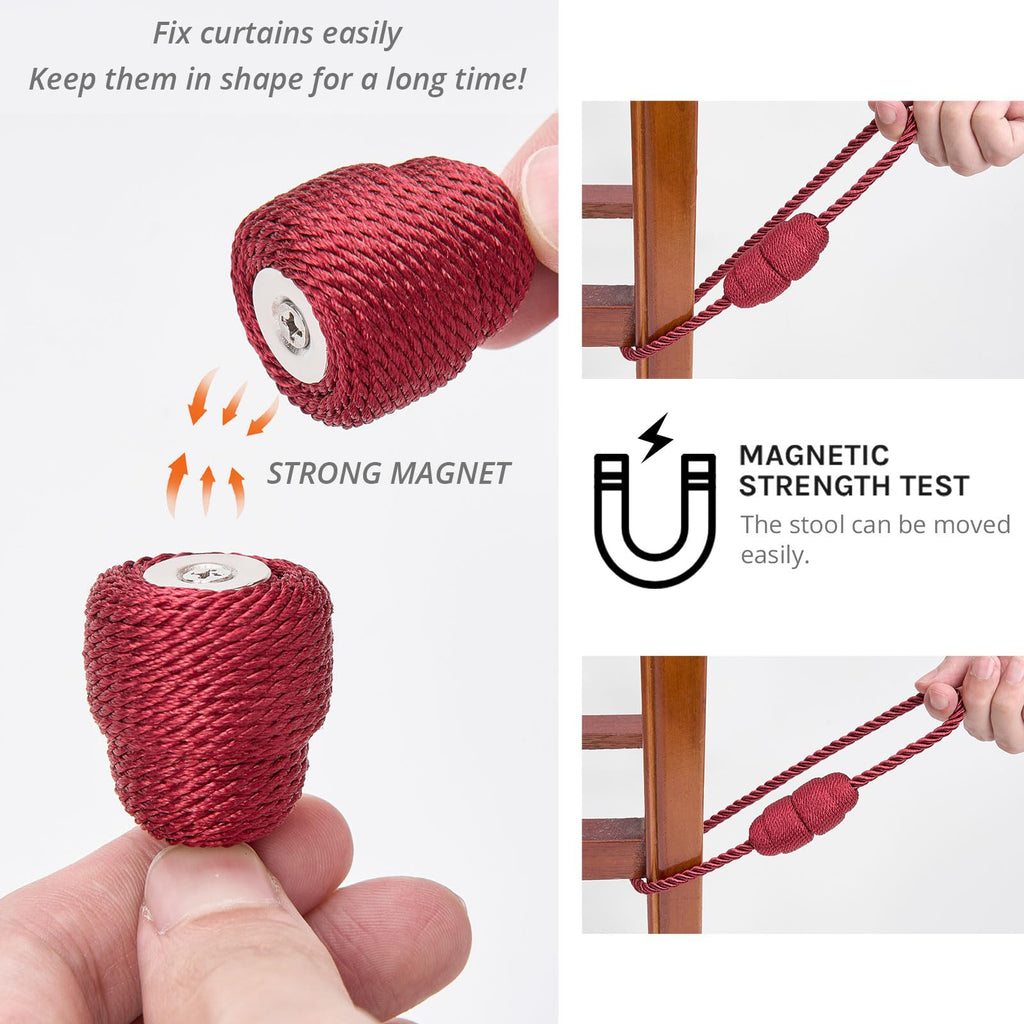 Strong Magnetic Curtain Tiebacks Handmade Weave Side Rope Curtain Holdbacks Unique & Elegant Decorative - 2 Pack