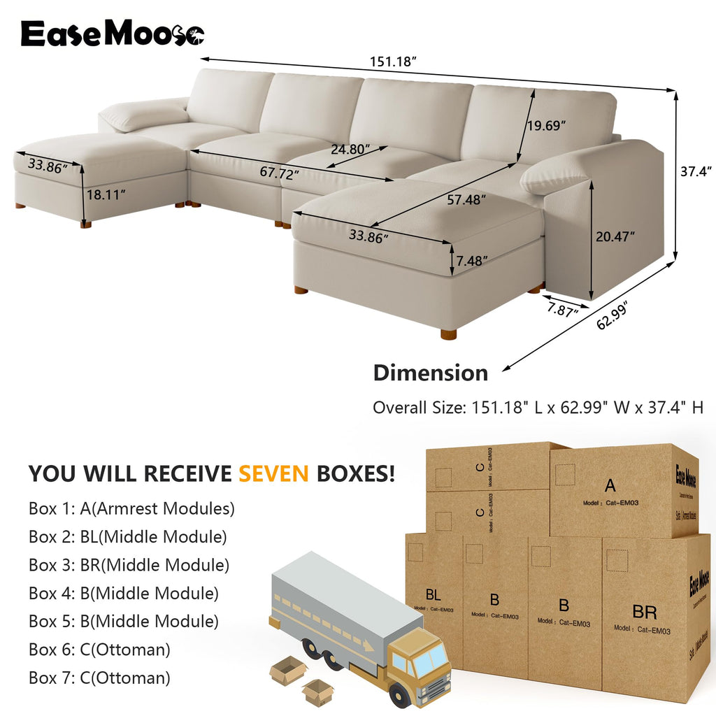 Modular Sectional Sofa, U Shaped Scratch Resistant Couch, Beige