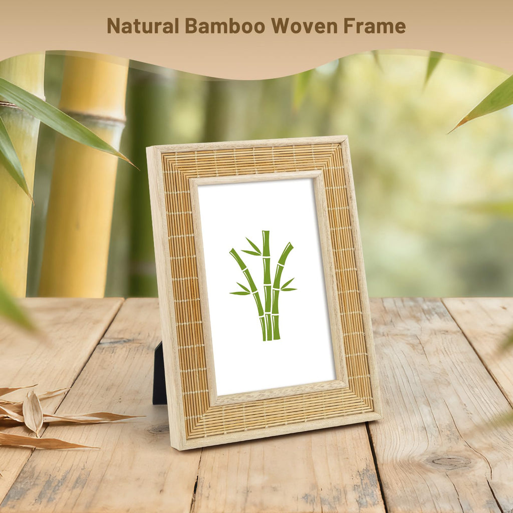 4x6 Bamboo Woven Picture Frame, Boho, Real Glass