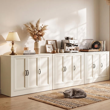 117" Modular Buffet Sideboard Cabinet Set of 3, Extra Long Coffee Bar Storage Cabinet with Adjustable Shelves &